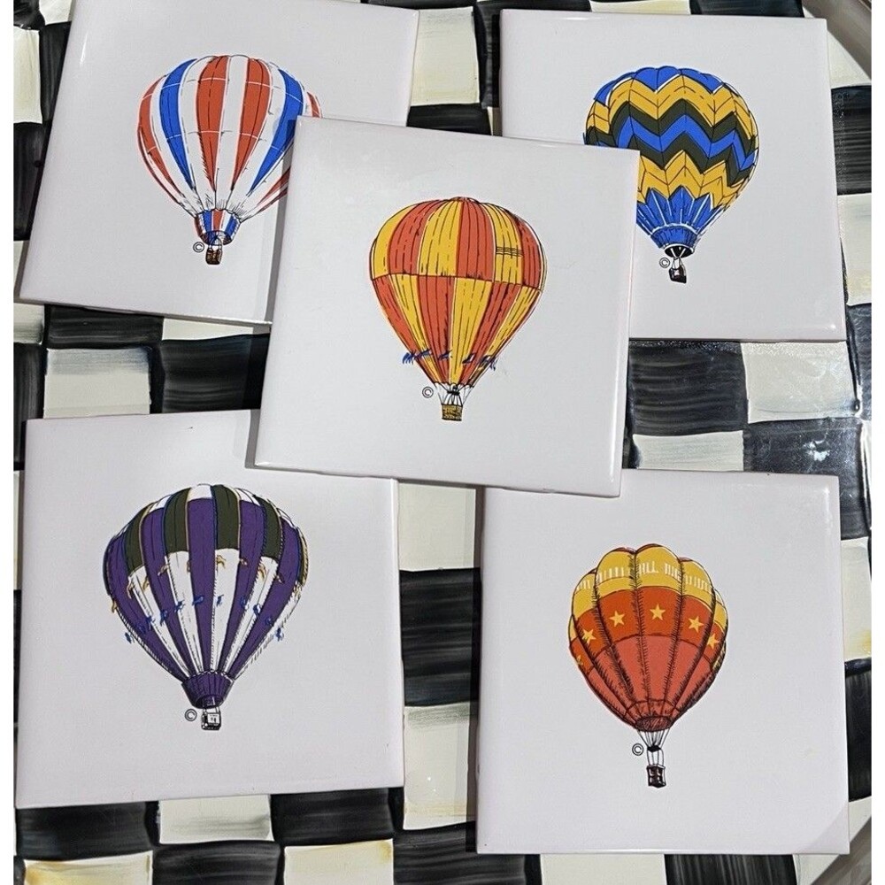 N. T. K. Japan Trivet Tiles - Vintage Hot Air Balloon Set 5